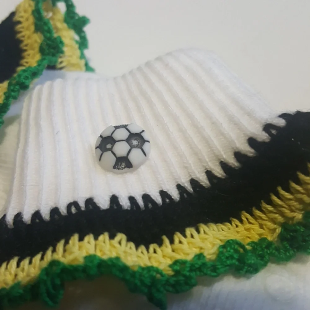 Handmade Crocheted Jamaica Soccer Ball Baby Socks- Size 6-18 Months